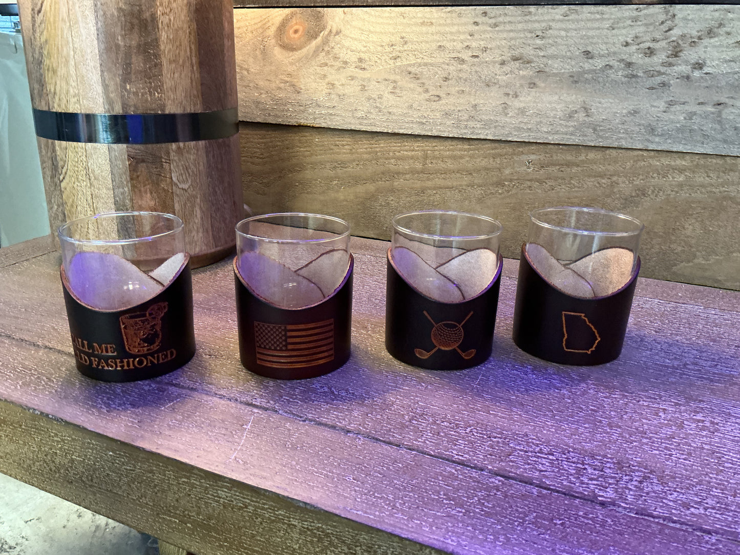 Leather Rocks Whiskey Glasses