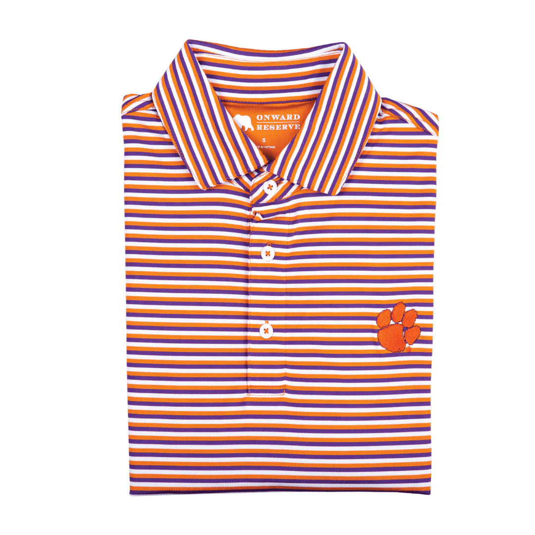 Onward Reserve Clemson Paw Triple Stripe Polo