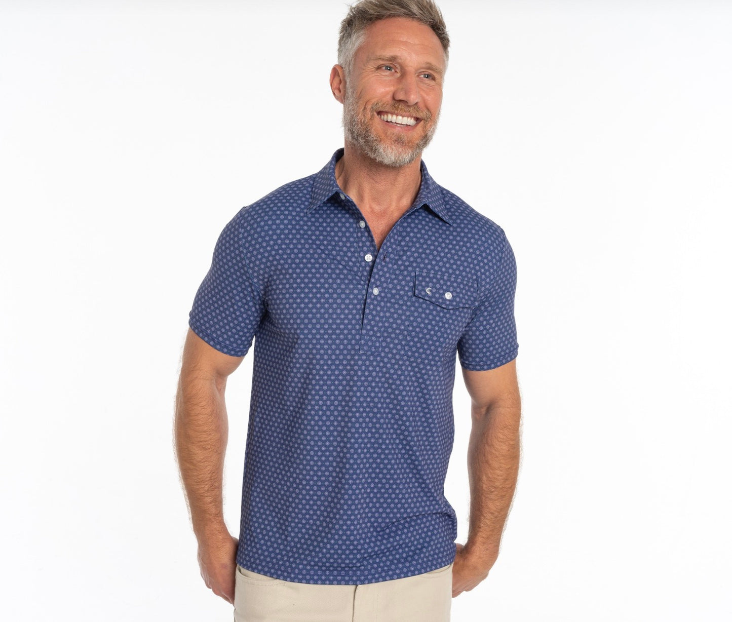Criquet Performance Players Shirt Medallion Print-Navy