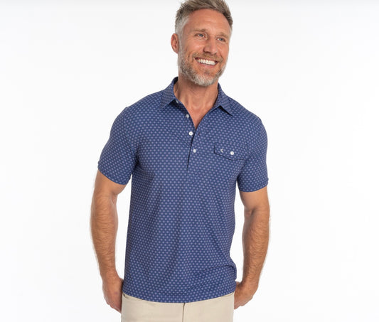 Criquet Performance Players Shirt Medallion Print-Navy