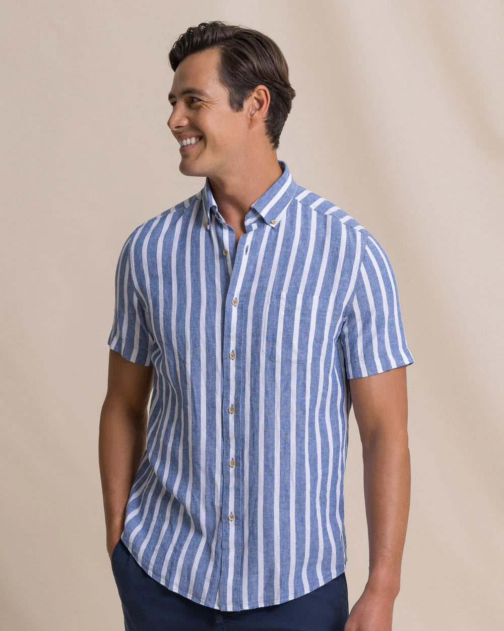 Southern Tide Linen Striped Sport Shirt