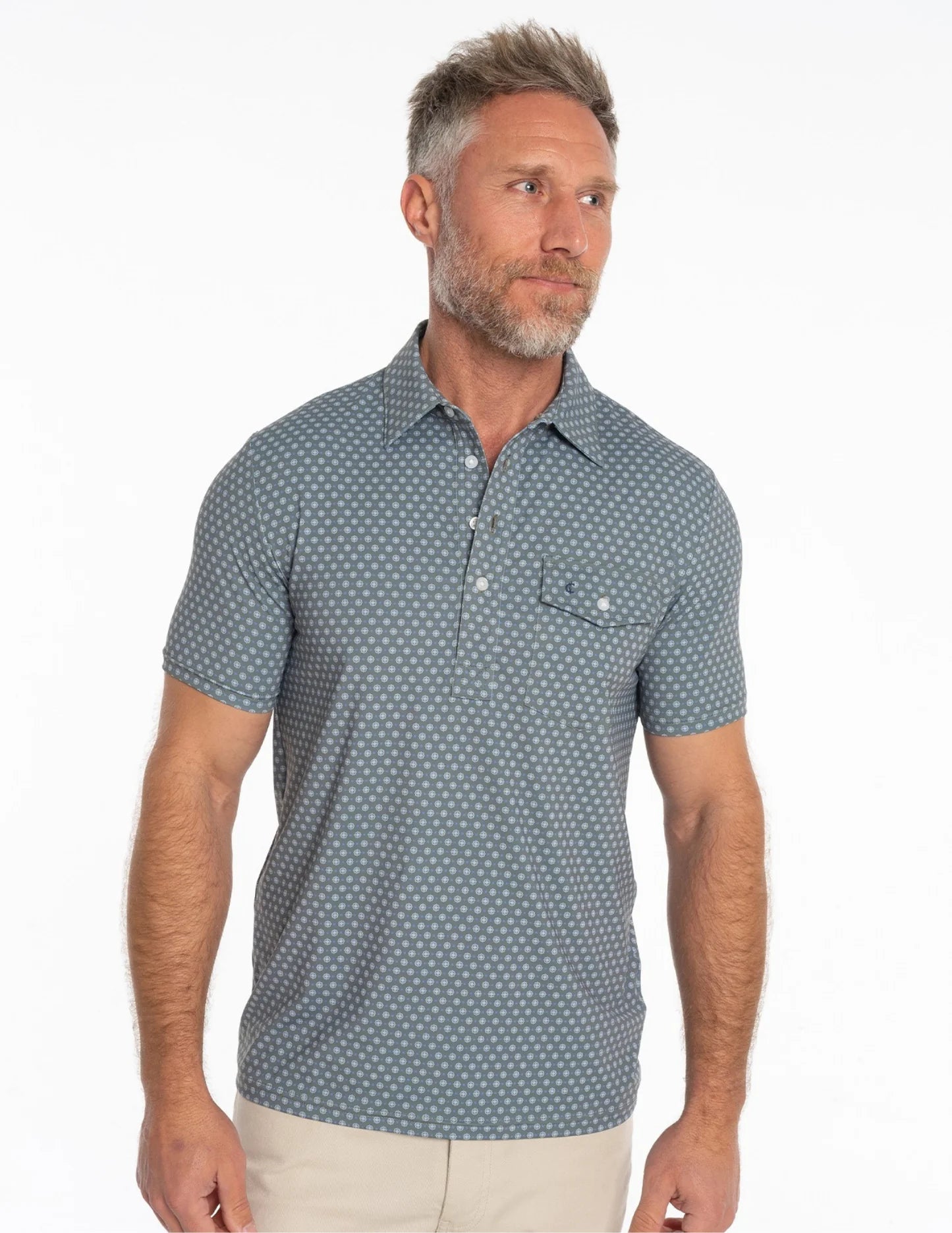 Criquet Performance Sport Players Shirt Medallion Print-Olive